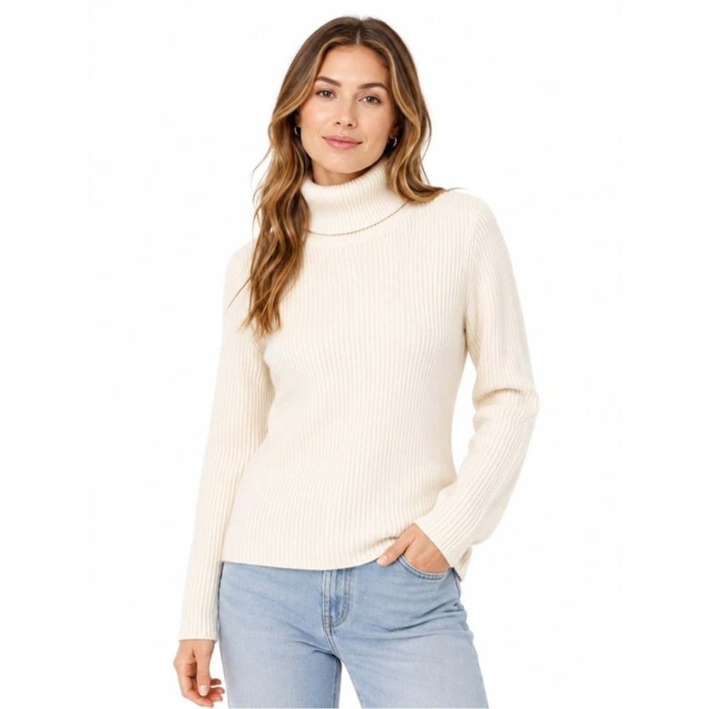 Bloomingdales Cream Cashmere Turtleneck Sweater PL 100% cashmere